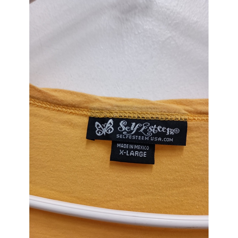 Self Esteem V-Neck Graphic T-Shirt Women XL Mustard Yellow Vintage Y2K Floral - Picture 4 of 11